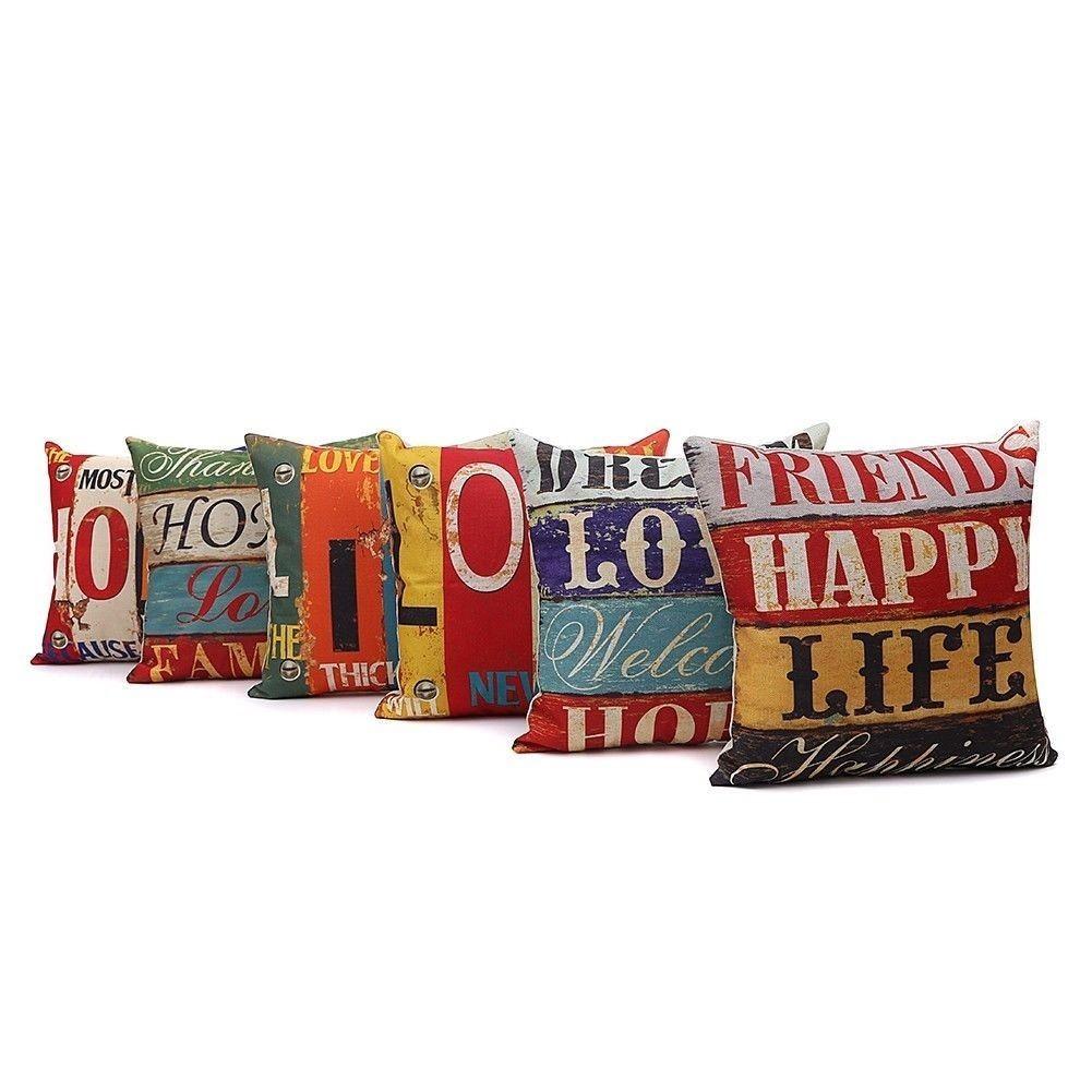 Premium Housse De Coussin Carr Coton Imprim Lettres Rtro Mlang For Timeless Elegance