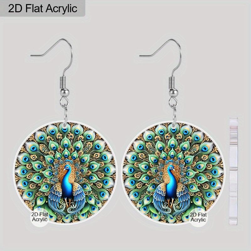 

Плоские акриловые серьги-капли с зеленым павлиньим пером Дивали 2D, Праздничный подарок для женщин, Идеально подходят для праздничных вечеринок и в качестве декоративных украшений.