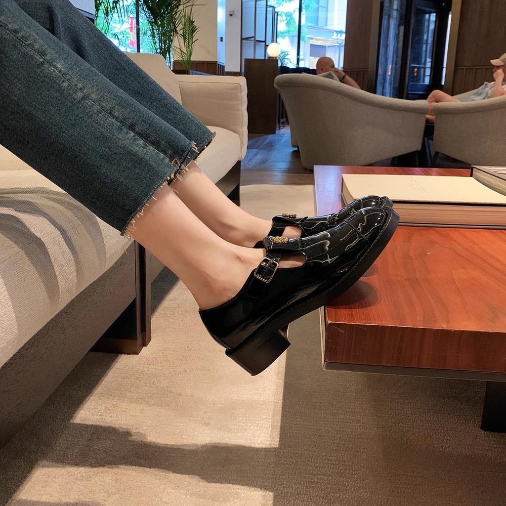 Cowhide version~ Miss Bird~ Temperament camellia round head buckle with Mary Jane single shoes leather shoes women