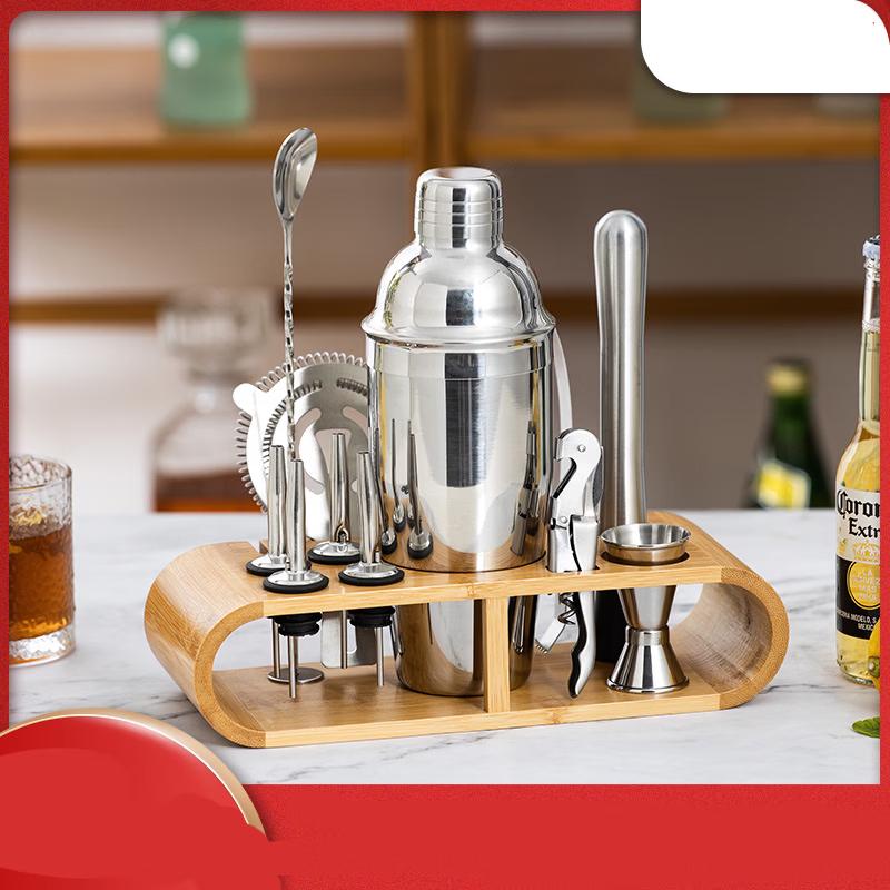 

Shangqi Stainless Steel Cocktail Shaker Set with Wooden Stand