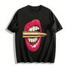 Bold Red Lips Bullet Print Street Style Casual Short Sleeve T-Shirt Pure Cotton T-shirt