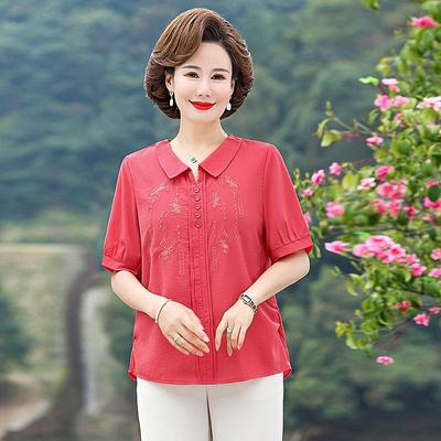 Nueva Camisa Bordada de Manga Tres Cuartos de Verano para Madres de Mediana Edad, Tops Modernos y Ligeros