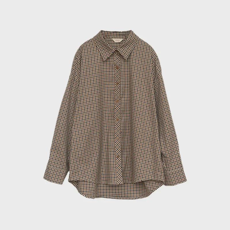 Women's Autumn Brown Plaid Korean-Style Loose Long Sleeve Shirt