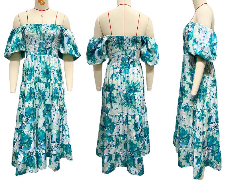 European and American Off-the-Shoulder Puff Sleeve A-Line Summer Dress for Women