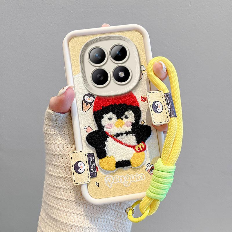 KEYSION Cartoon Cute Plush Embroidery Case for Redmi Note 15 Pro 5G 15 4G with Lanyard Silicone Shockproof Phone Cover for Xiaomi POCO M8 5G