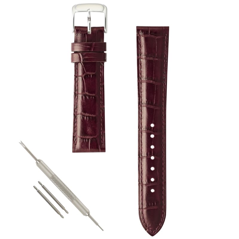 BAMBI Scotchgard Watch Cowhide Crocodile Embossed with Bamboo 10mm to Leather Replacement Strap, Pattern, 20mm, Water-Repellent Band, Wine, Strap,