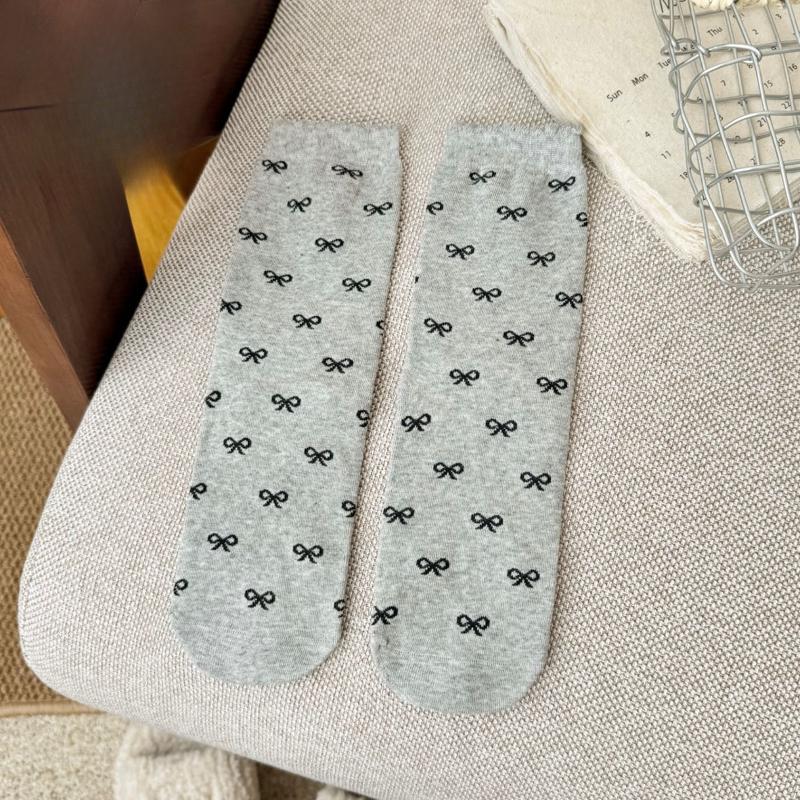 

Женские гольфы до середины икры, Мультяшные и милые вышитые щенки, Бант, Горошек, Хлопковые носки в школьном стиле, Модные женские 1 pair серый