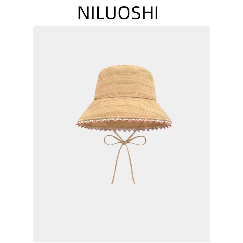Sweet and cute lace blue bucket hat women's spring summer sunshade sunscreen basin hat outdoor big brim climbing hat tide