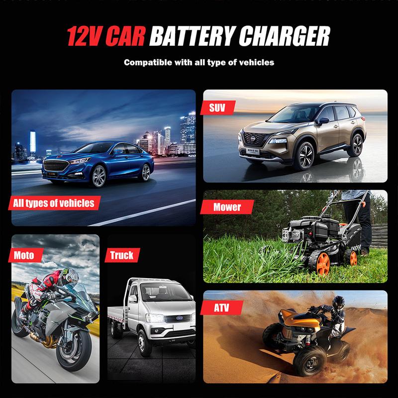 FOXSUR 12V 6A FTC-1206 Smart Car Battery Charger 2 in 1 For Motor Car Repair Mode LCD Display AGM LiFePO4 Lead Acid