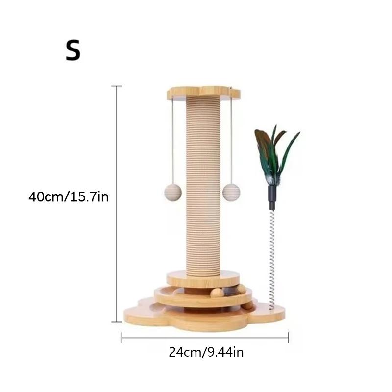Pet Cat Toy Solid Wood  Turntable Funny  Stick Balls Durable Sisal Scratching Board  Supplies Cat Grab Column S