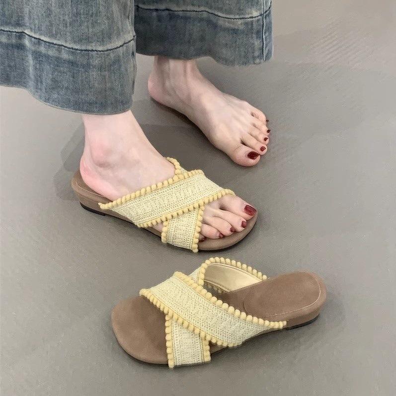 Vintage thick-soled wedged woven cross-strapped slippers outer sandals vacation beach cool slippers