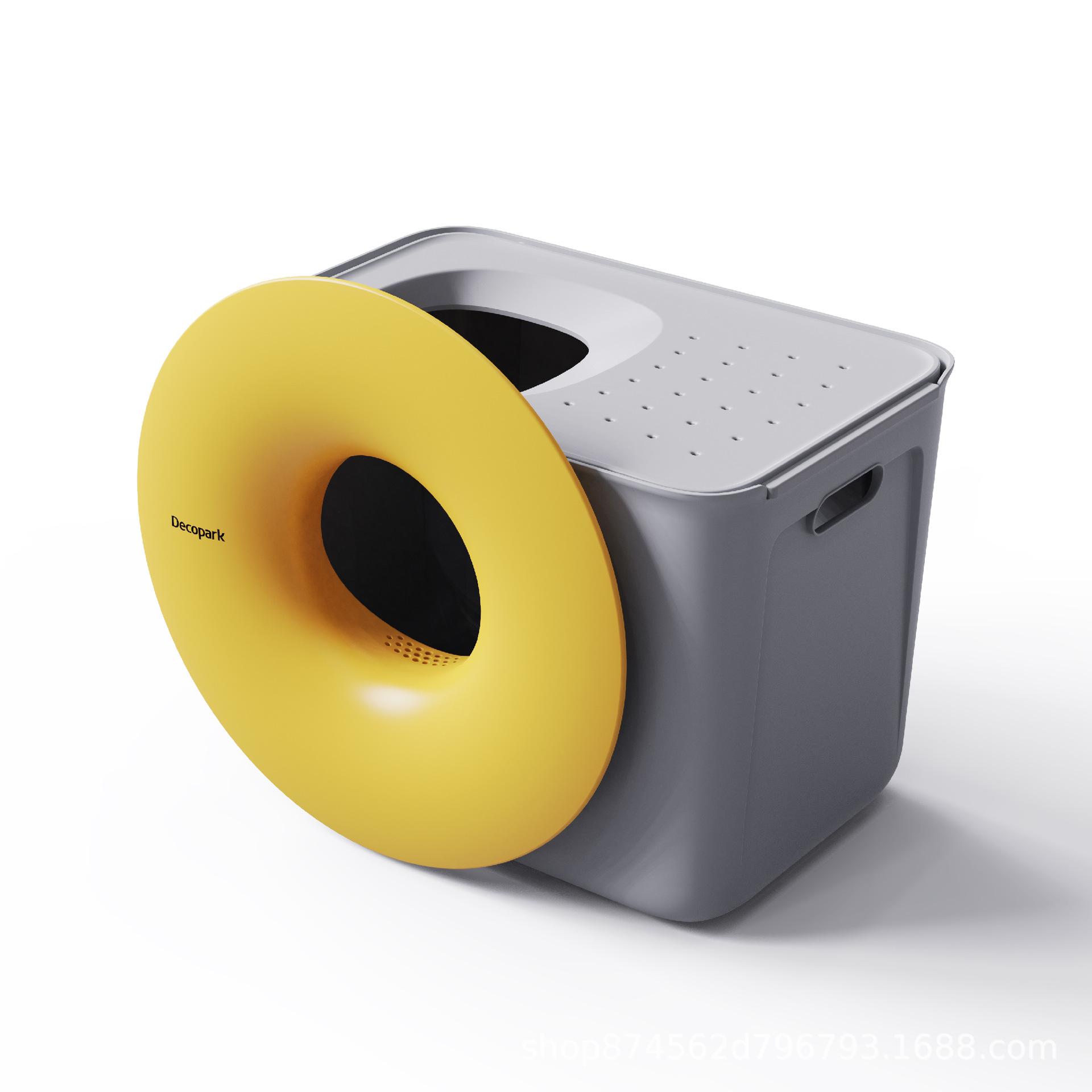 

Large Cat Litter Box Semi-enclosed Doughnut Designed Prevent Spillage Deodorize Cat Toilet Pet Products Cleaning Accessories жёлтый