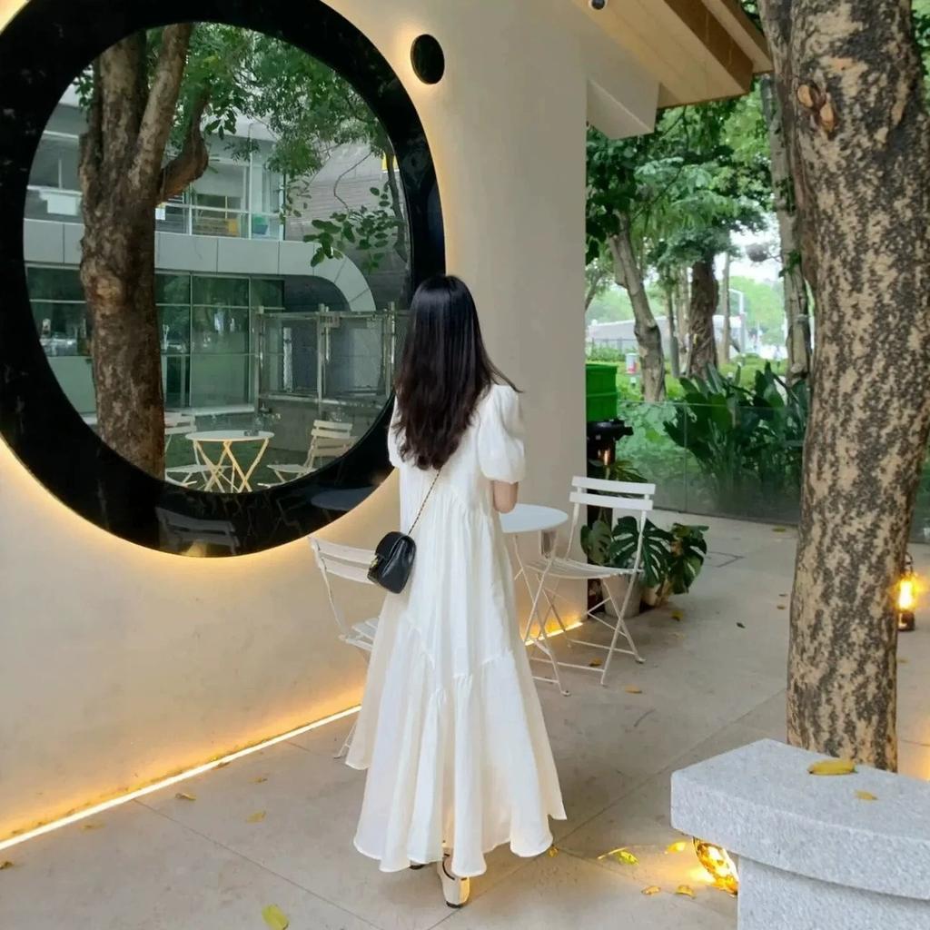 French princess retro white chiffon bubble sleeve long dress spring and summer first love super fairy gentle long dress