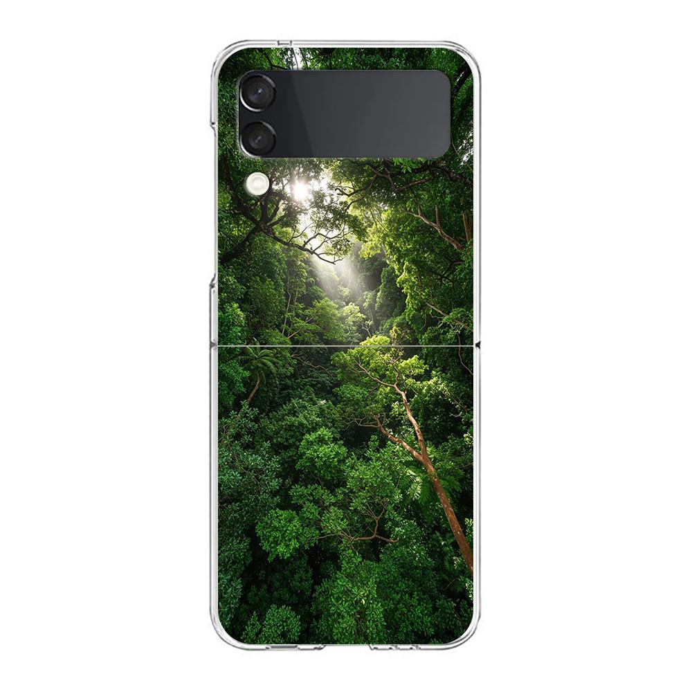 Phone Case For Samsung Galaxy Z Flip 3 4 5 6 7 Hard Folding PC Z Flip3 Flip4 Cover Beautiful Nature Forest Tree