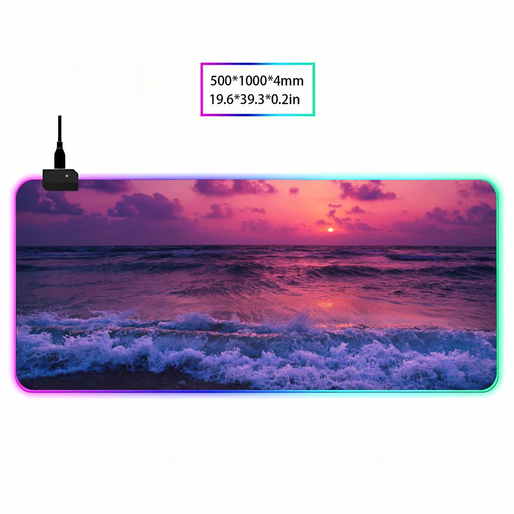 Beach Sunset Mouse Pad Animation Games Beautiful RGB Gaming HD Gamer LED Light XXL MousePads PC Computer Pad Non-slip Decor