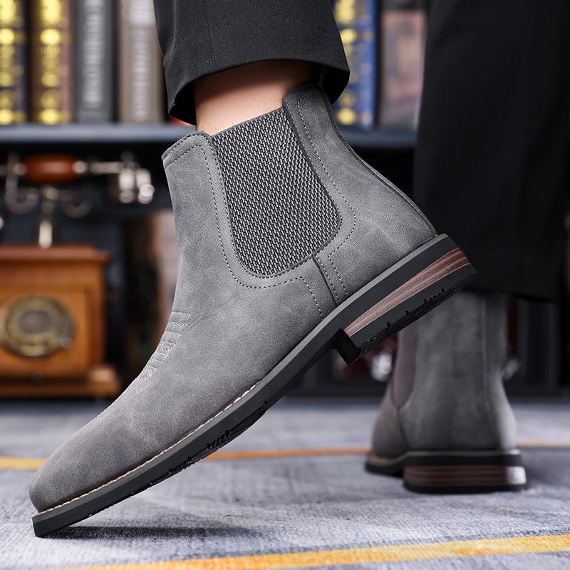 Men Large Size Chelsea Boots Faux Leather Upper Non Slip Rubber Sole Casual Dress Ankle Boots Outdoor Walking Shoes Large Size
