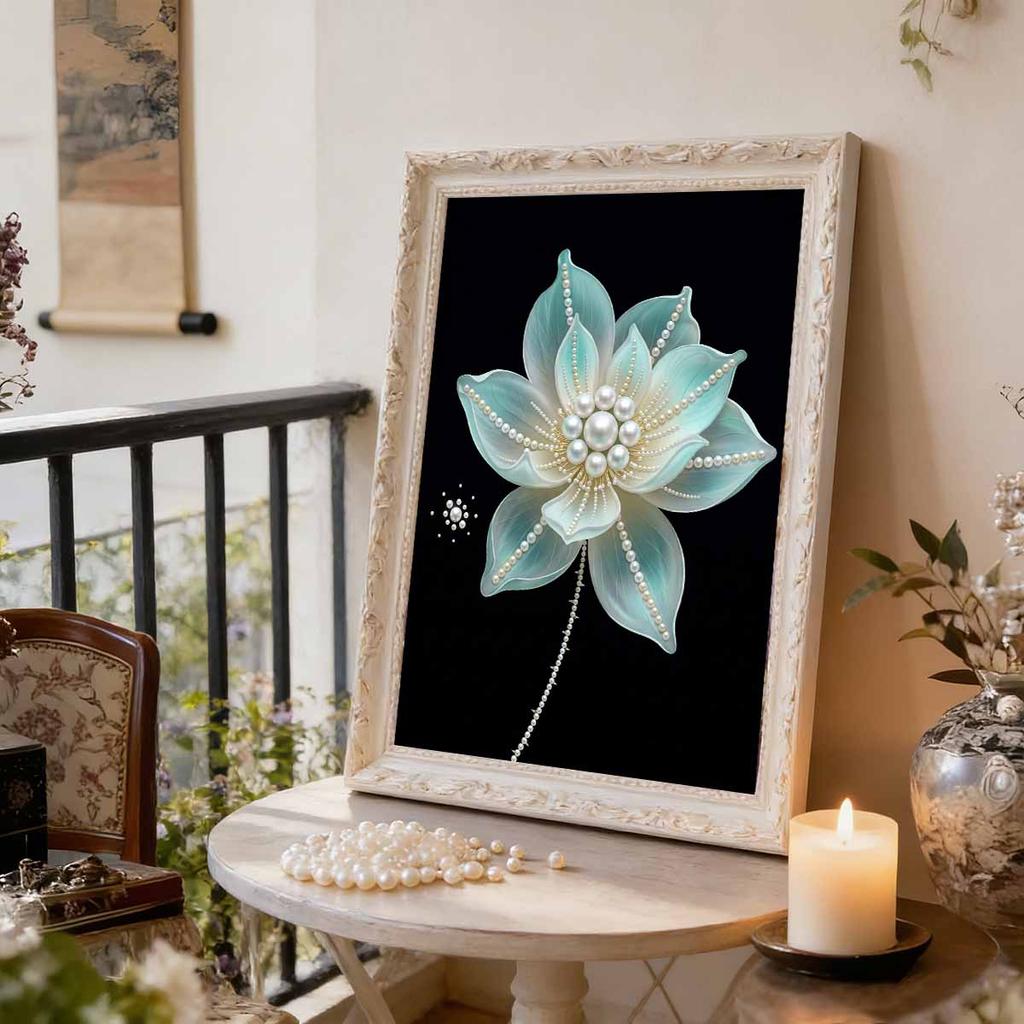 DIY White Flowers Pearl Diamond Art Painting Kits for Adults and Beginners,fine View Sparkling Painting Craft Home Wall Decor Handmade Gift