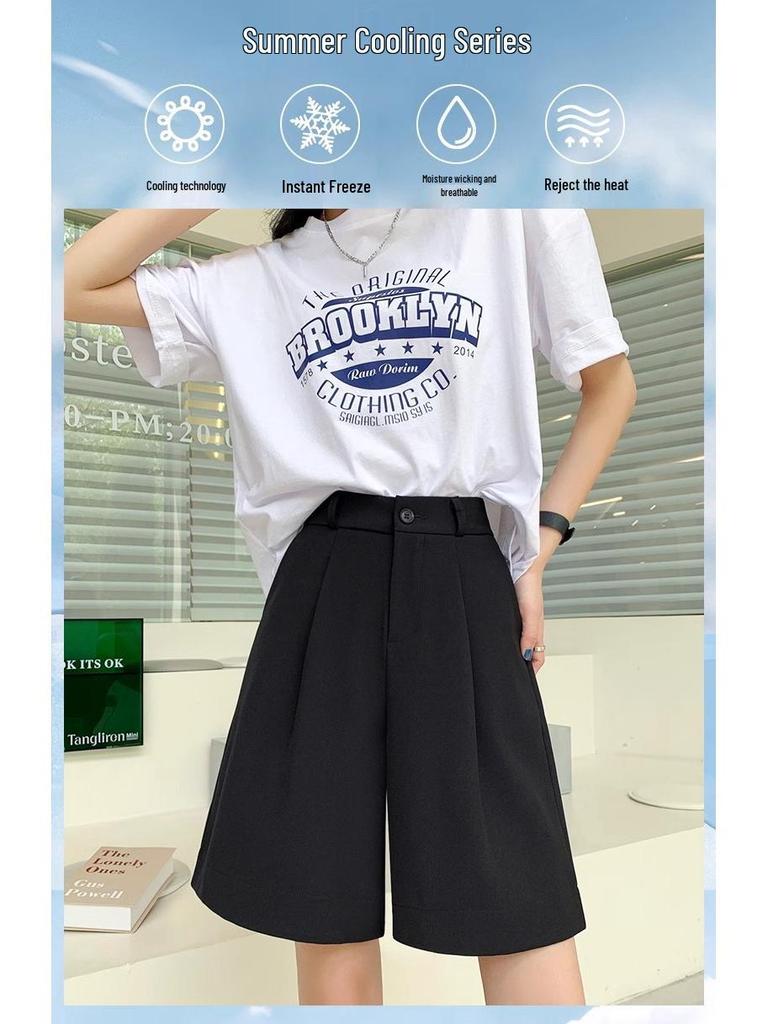 Women's High Waist Black A-line Casual Summer Shorts - Slimming, Loose Fit, Wide Leg, Mid-Length