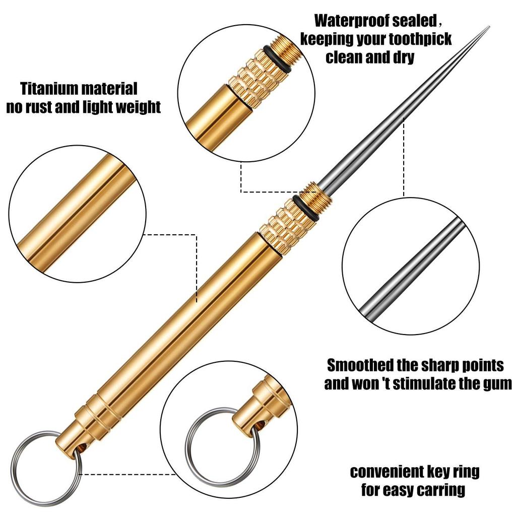 Zahnstocher aus Titan, tragbarer Schlüsselanhänger aus Metall, wiederverwendbarer Zahnstocher aus Edelstahl für Outdoor-Camping, Picknick, Reisen