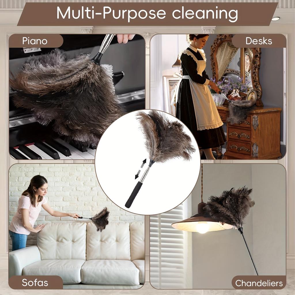 Extendable Feather Duster Reusable 1pc Feather Duster with Telescopic Handle Cleaning Tool for Ceiling Fans, Chandeliers, Blinds, Furniture