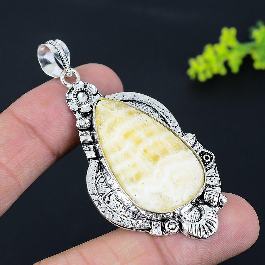 Natur Gelber Aventurin Edelstein 925 Sterling Silber Anhänger 2,64" g1h27