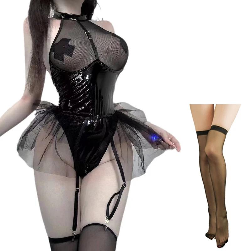 Jimiko Sexy Costumes For Adult Women Erotic Lingerie Onesies Latex Leather Bodysuit Halloween Cosplay Devil Anime Outfits 18+