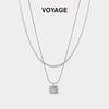 Square Cat's Eye Double Layer Necklace for Women: Luxurious Summer Snake Bone Chain with a Sweet, High-End Feel.