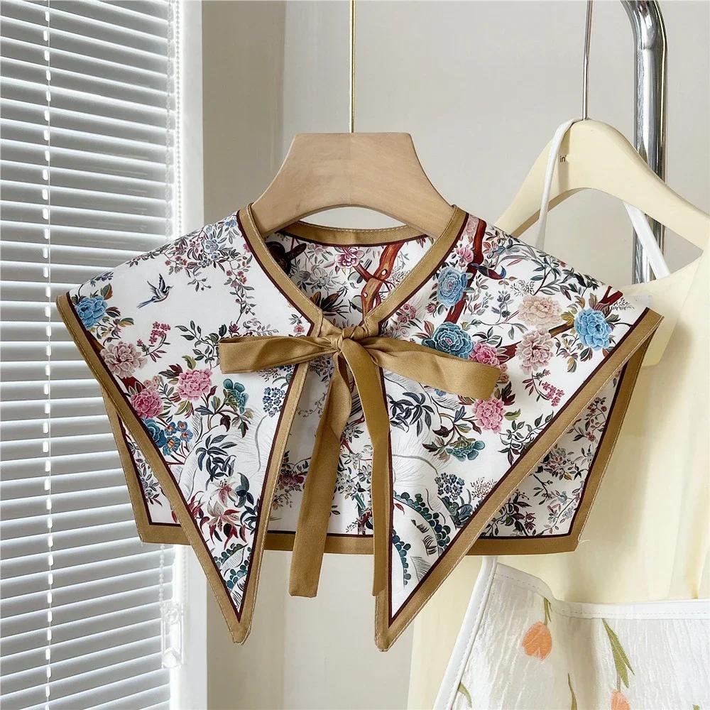 New Design Floral Shawl Fake Collar Women Detachable Collars Big Lapel False Collar Shoulder Wrap Scarf Clothing Accessories