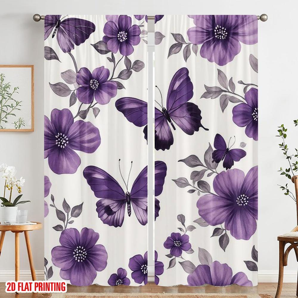 2ks, 2D plošný tisk Populární závěsové panely Fialové třepotání Polyester (bez tyče) Všestranný Všechno Perfektní do Kuchyně