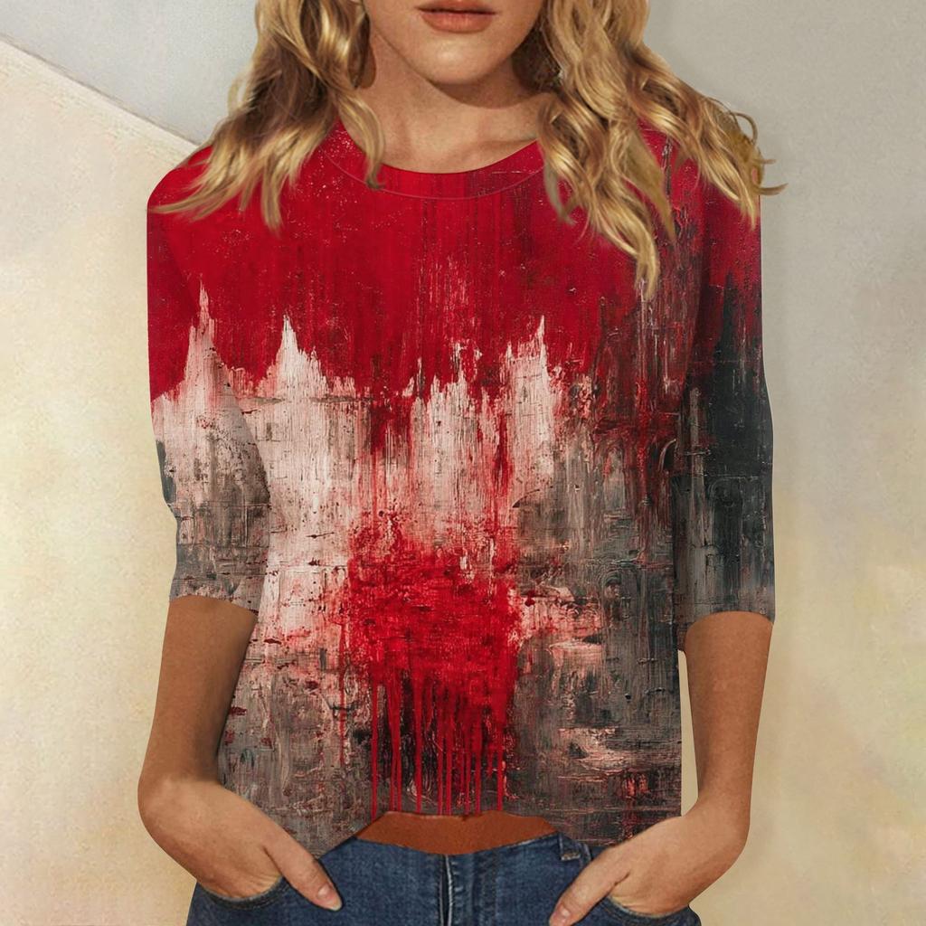 Women's Fashion Casual Three-quarter Sleeve Halloween Printed Round Neck Top