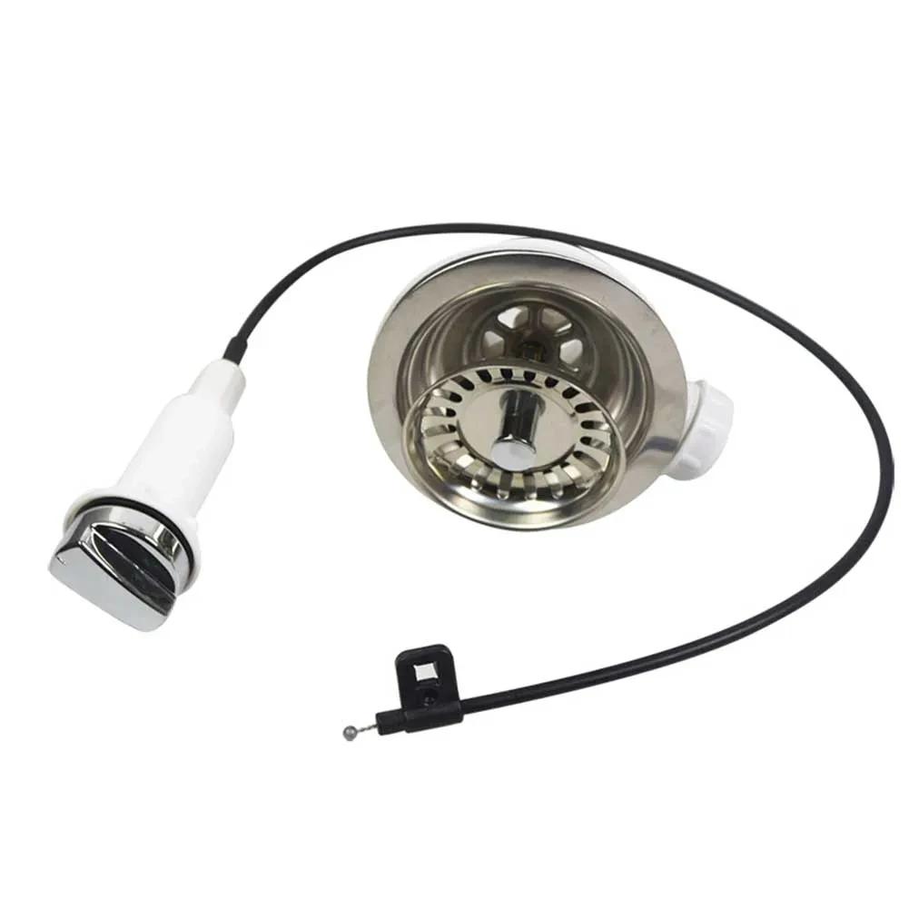 Kitchen Sink Sewer Filter Water Drainer Sink Drain Strainer With Cable Controller Vegetable Washing Basin Knob Control Drain
