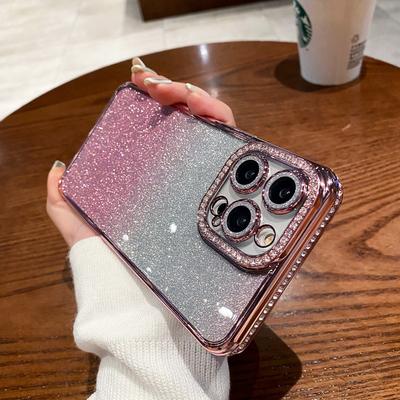 Applicable To Apple 16proMax Rhinestone Lens Film Mobile Case IPhone 15 Gradient Glitter 14 Anti-fall Protection Case