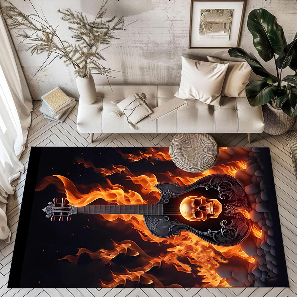 Golden Skull Artwork Floor Mats for Living Room, Bedroom and Room Decoration Are Suitable for Gifts.