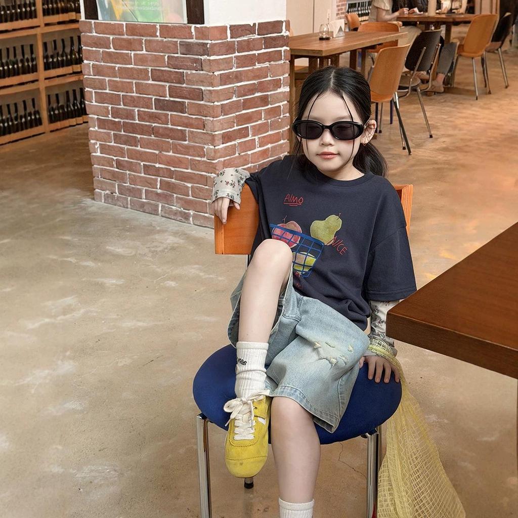 Girls' Korean Style Lightweight Cotton Cartoon T-Shirt