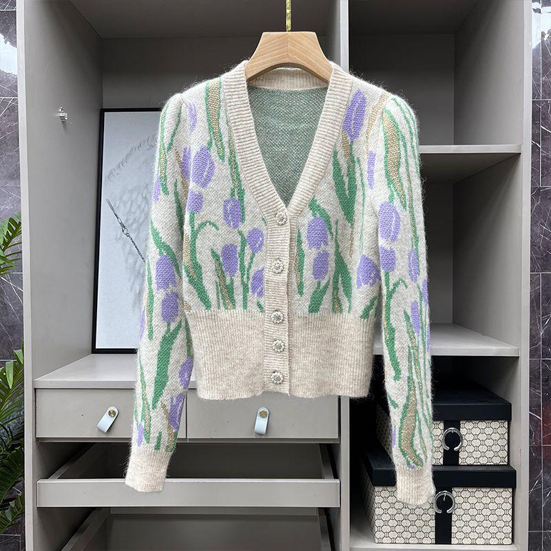 

Мягкий мохер жаккард смешанный фиолетовый тюльпан Top L