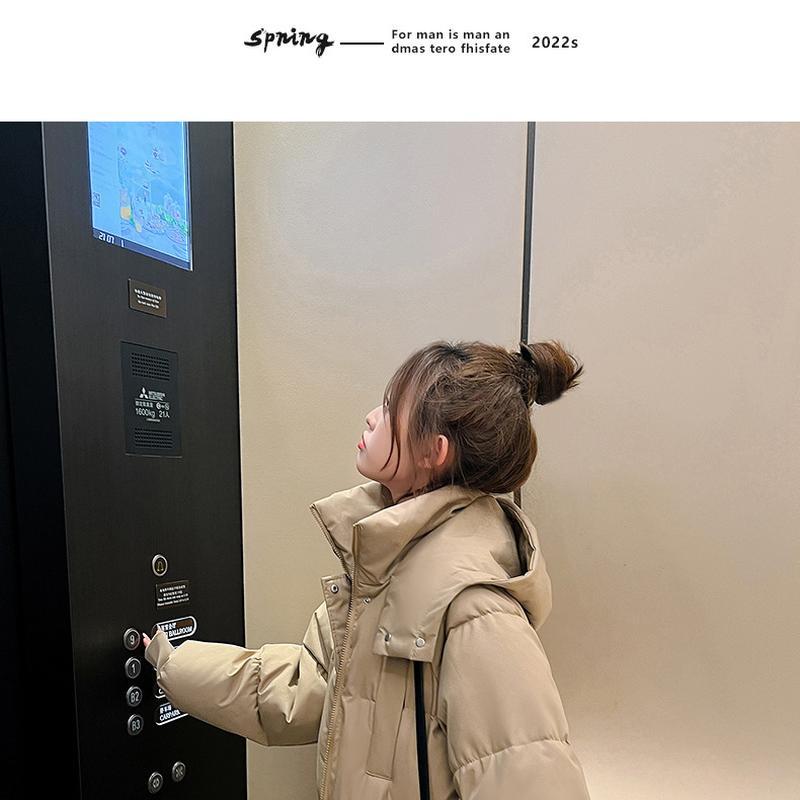 Women's Autumn Winter Mid Length Cotton Coat Over Knee Fit Thickened Loose Hooded Coat