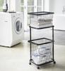 Laundry Cart Basket Tower by Yamazaki set in with Slim perfect for laundry and + Set, Series, Jitsugyo, 2-tier, 3-piece black, casters. design,