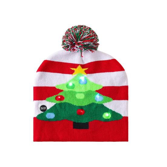 Knitting Hat With Led Lights Santa Claus Deer Christmas Tree