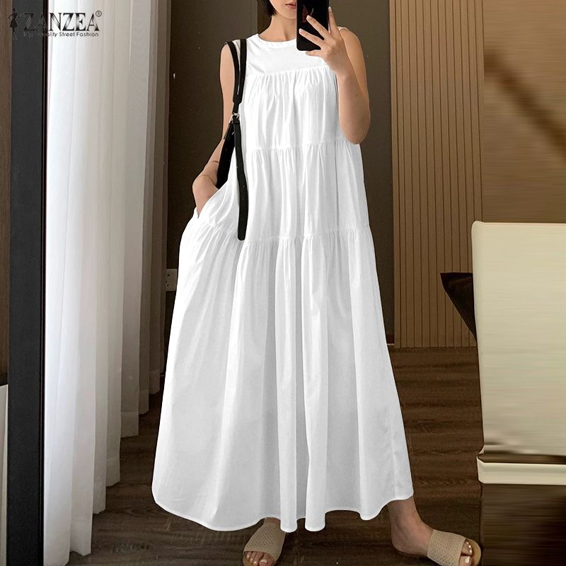 ZANZEA Women Casual Round Neck Summer Sleeveless Dress