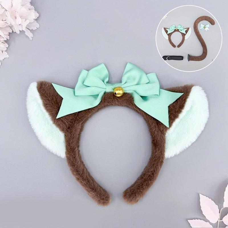 Kitten Cosplay Costume Animal Ear Headband Bowknot Tail for Women Girl Halloween Role Play Animal Outfit Accessories