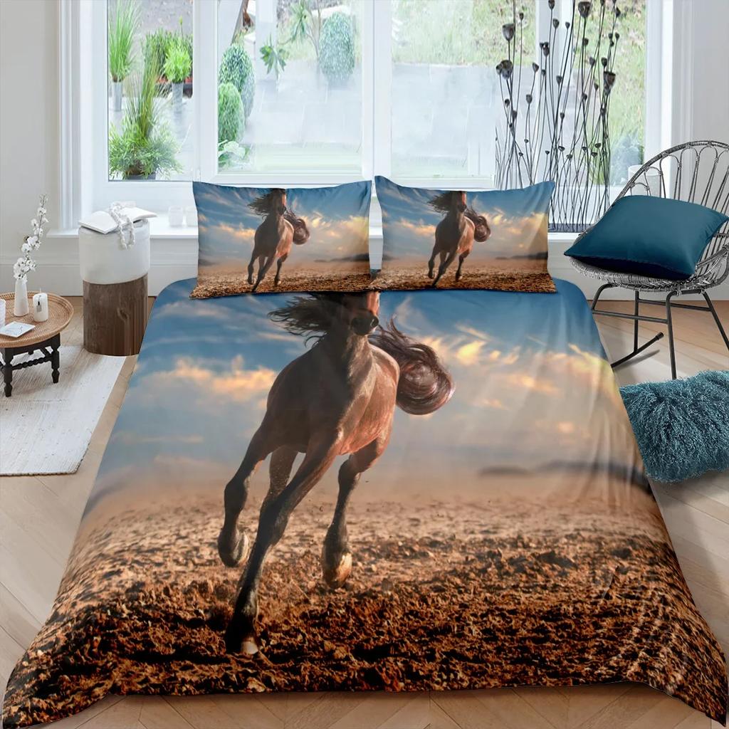 Comforter Galloping Horse Bedding Set Califking 260X240 Luxury Bed Comforter Double Home Queen Size S 2/3Pcs