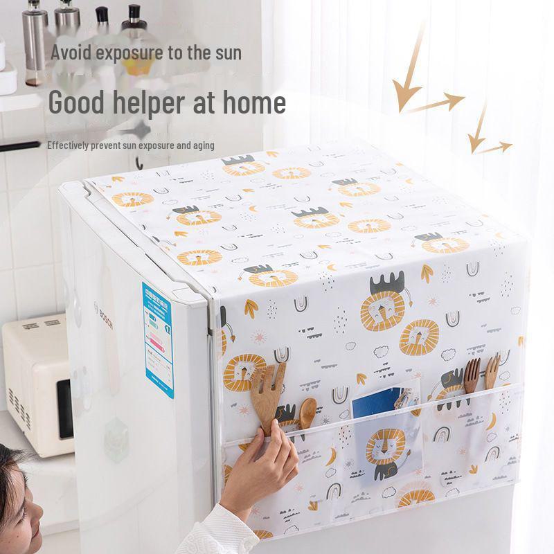 Refrigerator & Microwave Protective Cover: Dust, Oil-Proof Towel for Single/Double Door Fridge Household Storage.