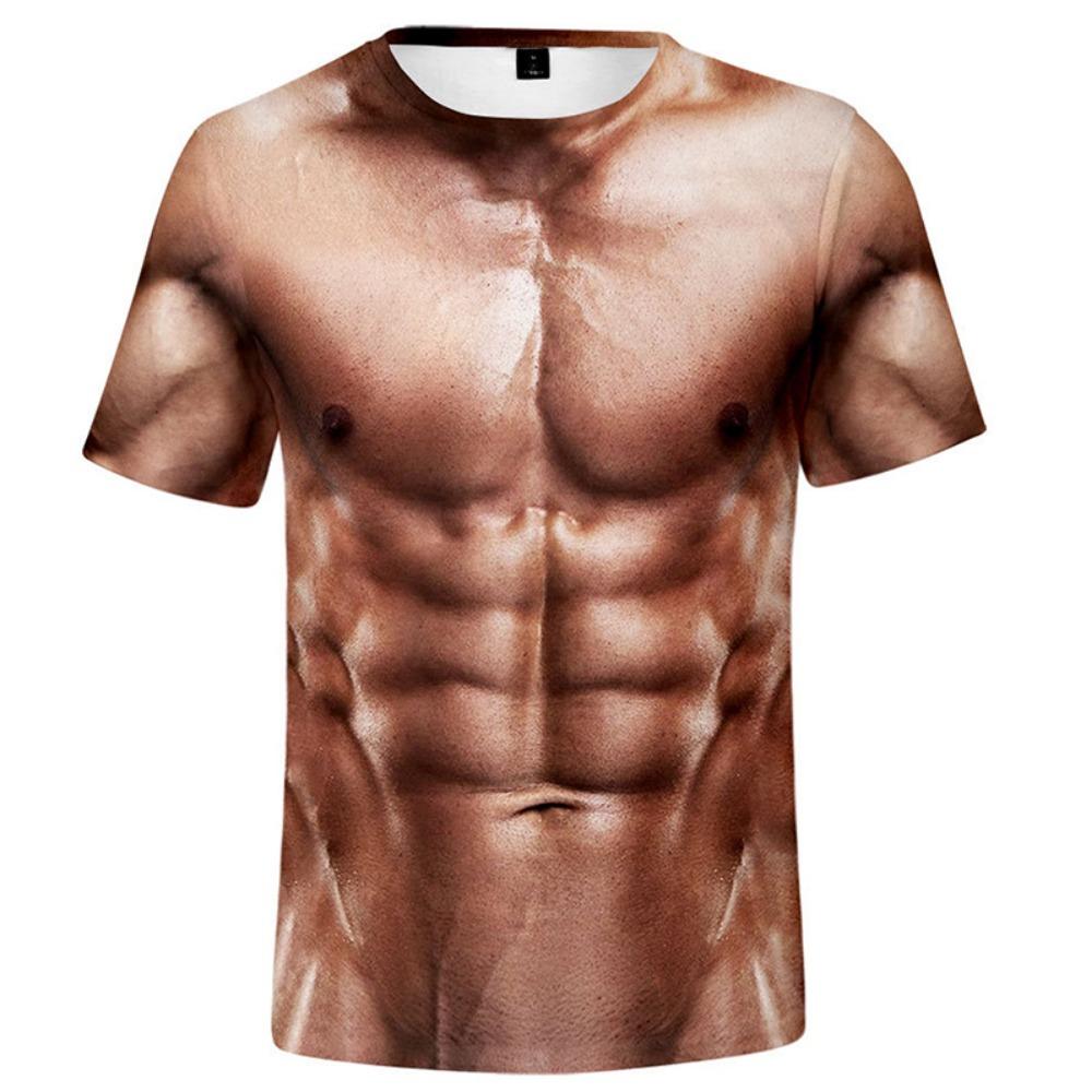 Camiseta da Moda Infantil Estampa Gráfica Engraçada de Músculos Simulados Camisetas para Menino e Menina Top de Verão Street Manga Curta Casual Roupa Infantil para Exterior