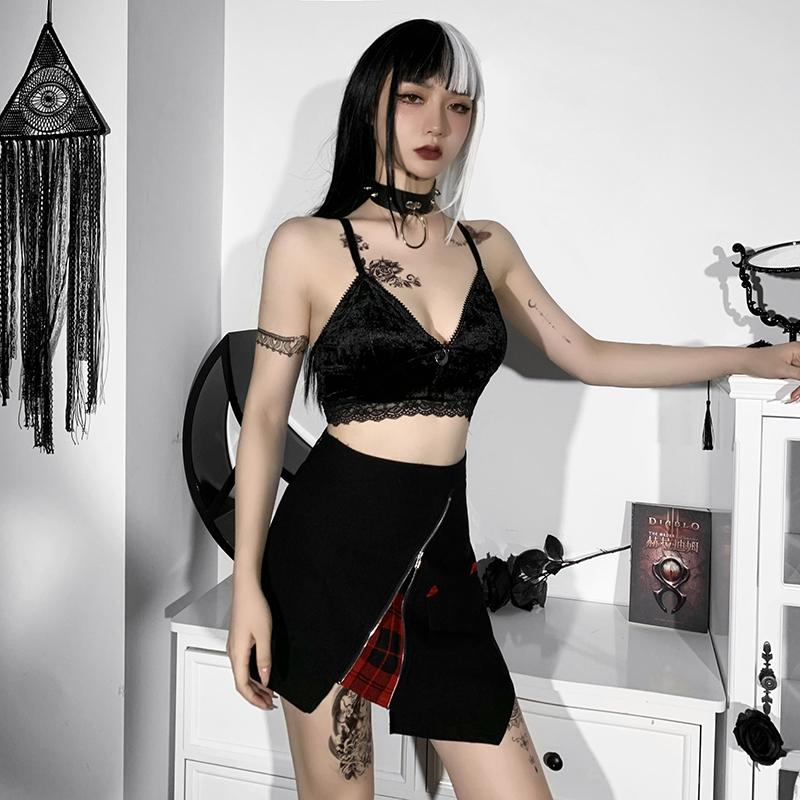 Women Gothic Punk Black Skirt Harajuku High Waist Zipper Mini Skirts Streetwear