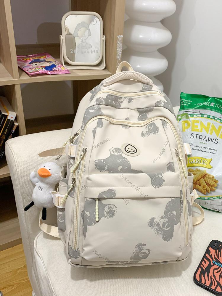 Unisex Large Capacity Fashionable Teddy Bear Print Backpack for Students and Travelers
