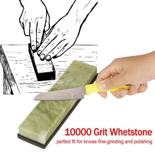 Hilitand Quality Natural Green Jade Whetstone Blade, 10,000 Grit, Fine Whetstone (with Base), 200 X 50 X 25 Mm, Professional Tool for Sharpening and P