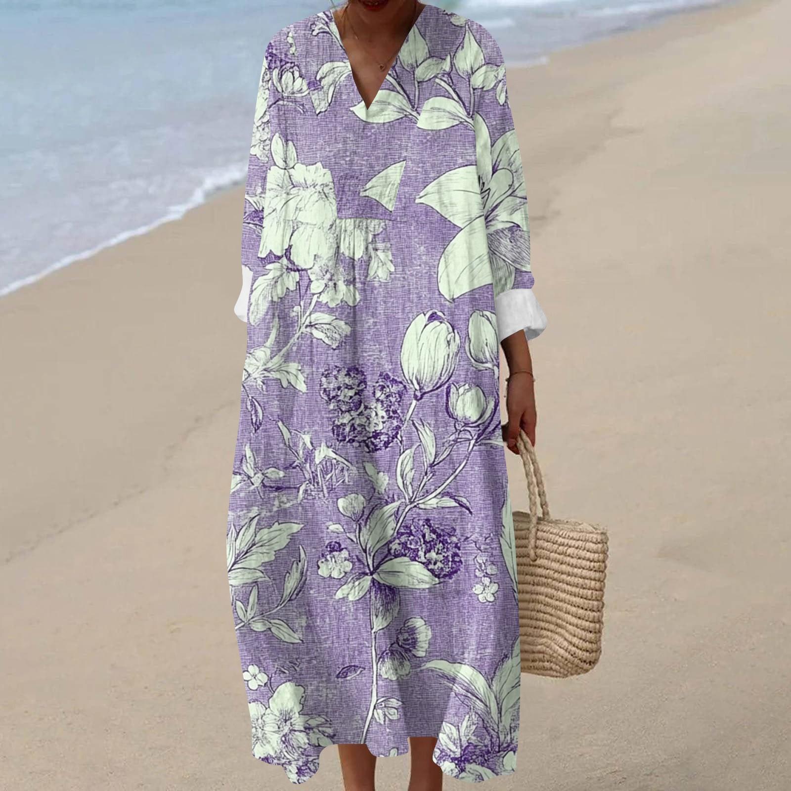 

Women s Casual Fashion V-Neck Long Sleeve Floral Print Maxi Dress S