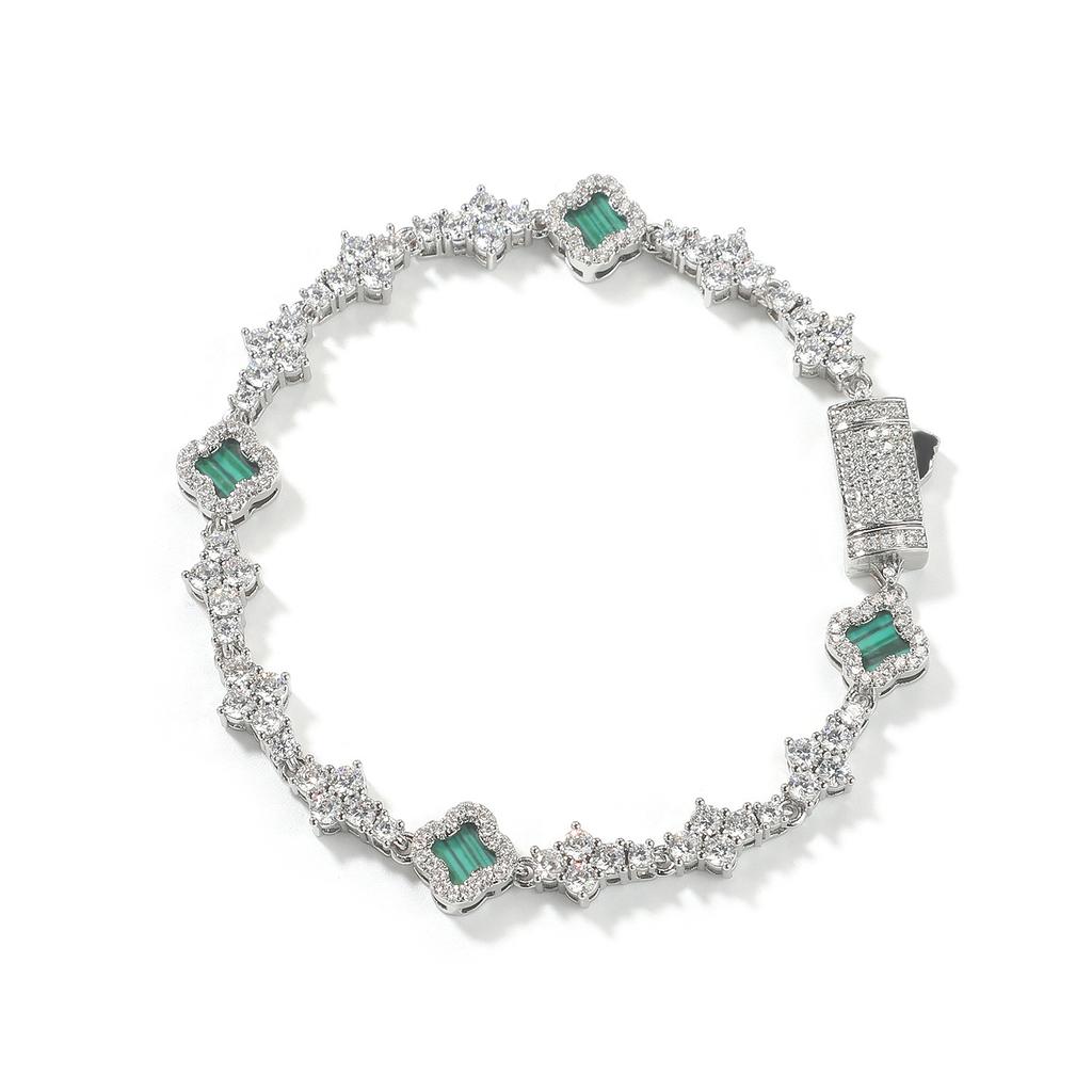 Hip hop ancient clover plane tennis chain zircon bracelet light luxury hip hop bracelet jewelry