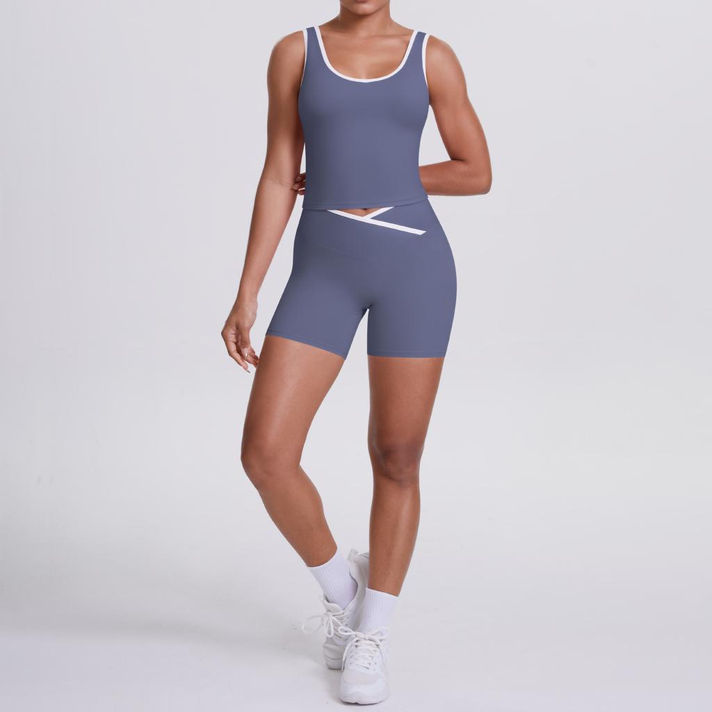 New double-sided abrasive contrasting colors, tight-fitting and breathable cross yoga suit, sports running and fitness two-piece suit