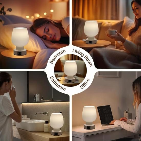 LED Desk Lamp with White Glass Shade Dimmable Flicker Free Easy To Install Touch Control LED Desk Light Small Bedside Lamp